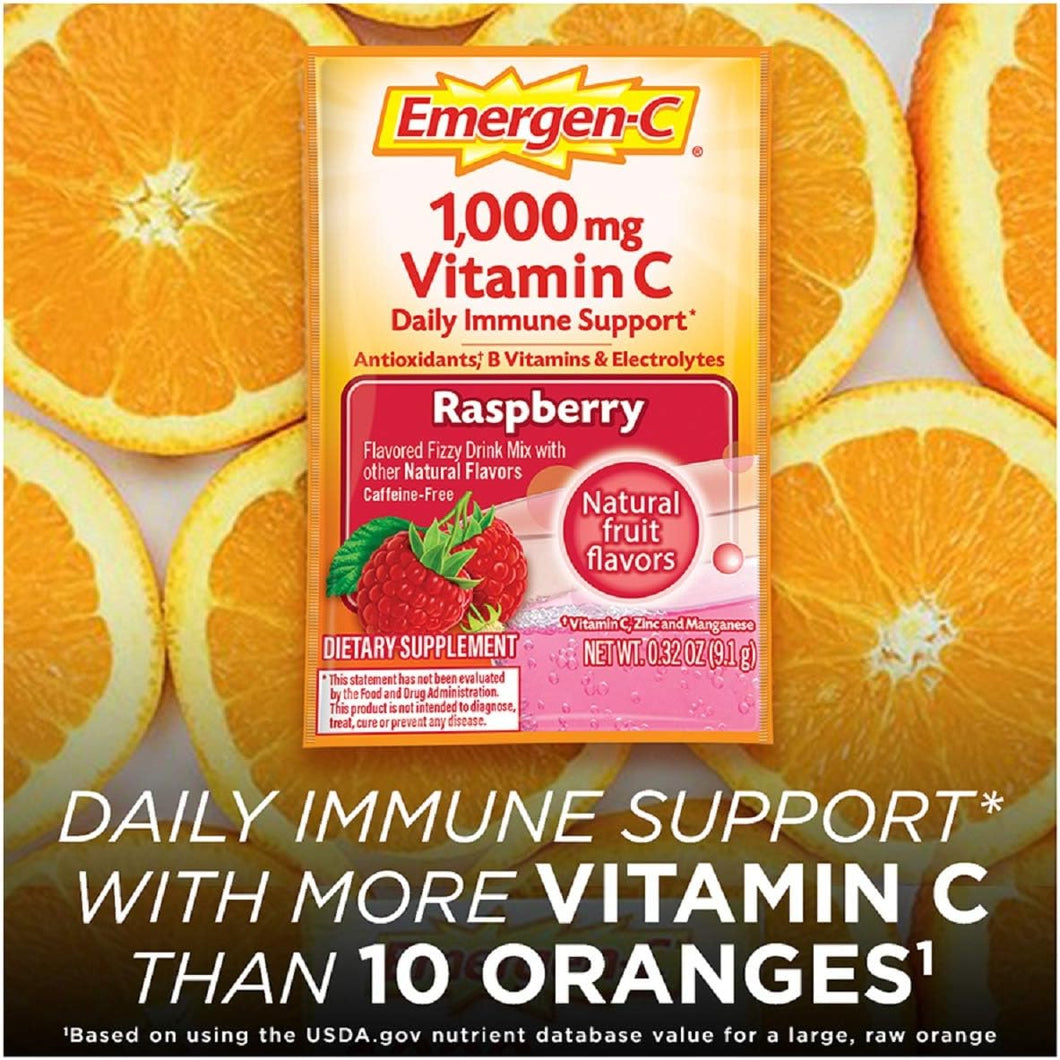 Emergen-C 1000 毫克維生素C 粉末，含抗氧化劑、B 群維生素和電解質，橙、山莓或橘子口味- 30 片/1 個月供應   Emergen-C 1000mg Vitamin C Powder, with Antioxidants, B Vitamins and Electrolytes,  Orange, Raspberry or Tangerine Flavor - 30 Count/1 Month Supply