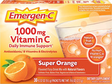 Load image into Gallery viewer, Emergen-C 1000 毫克維生素C 粉末,含抗氧化劑、B 群維生素和電解質,橙、山莓或橘子口味- 30 片/1 個月供應   Emergen-C 1000mg Vitamin C Powder, with Antioxidants, B Vitamins and Electrolytes,  Orange, Raspberry or Tangerine Flavor - 30 Count/1 Month Supply