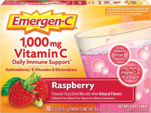 Load image into Gallery viewer, Emergen-C 1000 毫克維生素C 粉末，含抗氧化劑、B 群維生素和電解質，橙、山莓或橘子口味- 30 片/1 個月供應   Emergen-C 1000mg Vitamin C Powder, with Antioxidants, B Vitamins and Electrolytes,  Orange, Raspberry or Tangerine Flavor - 30 Count/1 Month Supply
