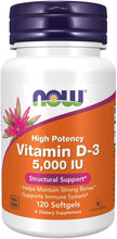 Load image into Gallery viewer, NOW Foods Vitamin D-3 維生素, 5,000 iu 國際單位, 120 softgels