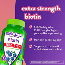 Load image into Gallery viewer, Vitafusion Extra Strength Biotin Gummy Vitamins, Blueberry Flavored Biotin Vitamins for Hair, Skin and Nails, 100 Count vitafusion 超強生物素軟糖維生素,藍莓味生物素維生素有益於頭髮、皮膚和指甲,100 粒軟糖