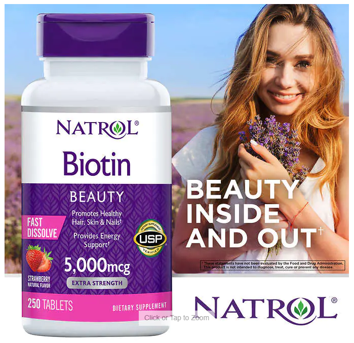 Natrol Biotin 5000 mcg., 250 Fast Dissolve Tablets       Natrol 生物素 5000 微克 250 片速溶片，天然草莓味