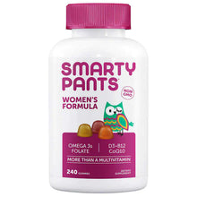 Load image into Gallery viewer, SmartyPants Women's Formula Gummy Vitamins: Multi-Vitamins, CoQ10, Folate (Methylfolate), Vitamin K2, Vitamin D3, Biotin, B12, Omega 3 DHA/EPA Fish Oil, 240 Adult Gummies 女性配方維生素軟糖: 多種維生素、輔酶 Q10、葉酸(甲基葉酸)、維生素 K2、維生素 D3、生物素、B12、Omega 3 DHA/EPA 魚油,240 粒成人軟糖