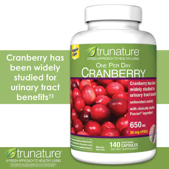 Trunature Cranberry Supplement 650 mg., 140 1 a Day Vegetarian Capsules  Trunature 蔓越莓補充劑 650 毫克，140 粒，每天 1 粒素食膠囊