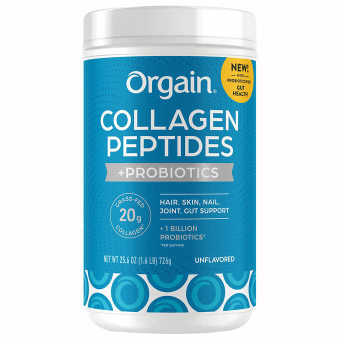 Orgain Collagen Peptides + Probiotics, Unflavored, Extra Large Can 1.6 lb (726g)  美國 Orgain 膠原蛋白肽 + 益生菌，原味，超大罐裝 1.6 磅（726 克）
