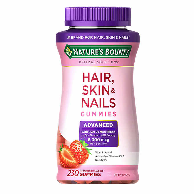 Nature's Bounty 頭髮、皮膚和指甲軟糖，草莓，230 粒大瓶裝 Optimal Solutions Advanced Hair, Skin & Nails Gummies, Strawberry, 230 Count large bottle