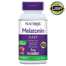 Load image into Gallery viewer, Natrol Melatonin Fast Dissolve Tablets, Helps You Fall Asleep Faster, Stay Asleep Longer, Easy to Take, Dissolves in Mouth, Strengthen Immune System, Strawberry Flavor, 5mg, 250 Count
